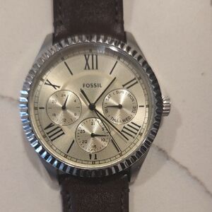 Fossil Gold Dial with Brown Leather Strap Watch